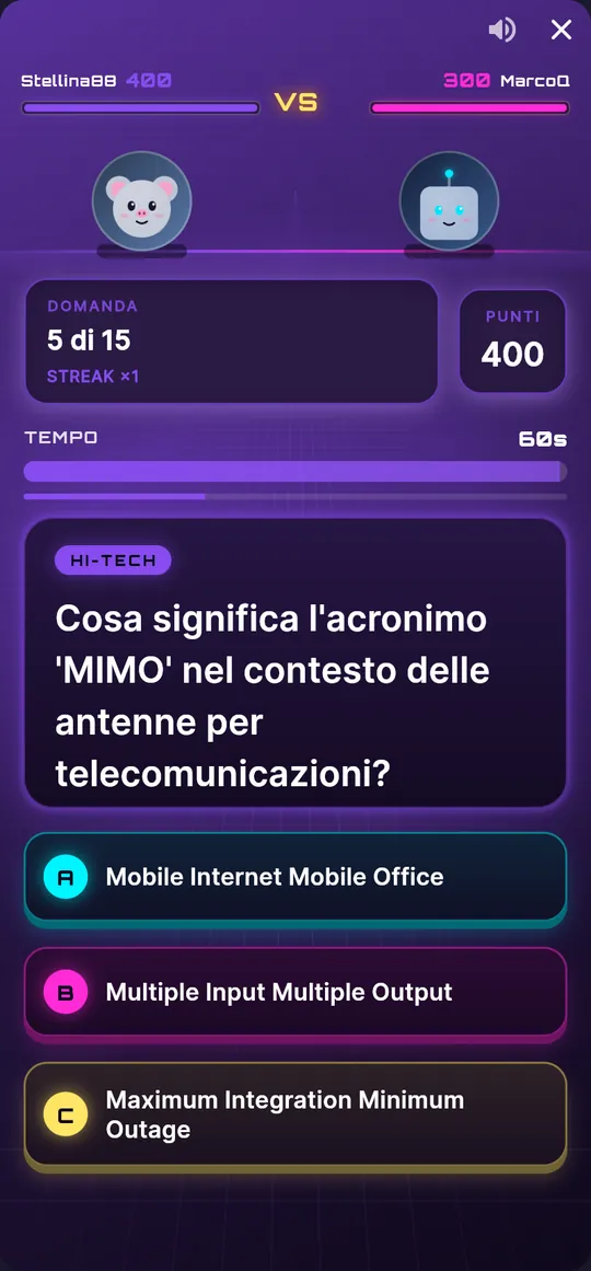 Arena 1 contro 1: i due personaggi si affrontano sopra la domanda
