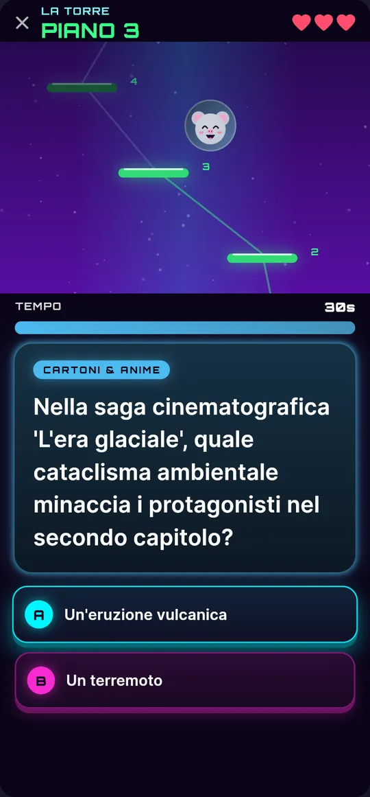 Il personaggio salta sui piani della Torre mentre risponde a una domanda di Cartoni e Anime